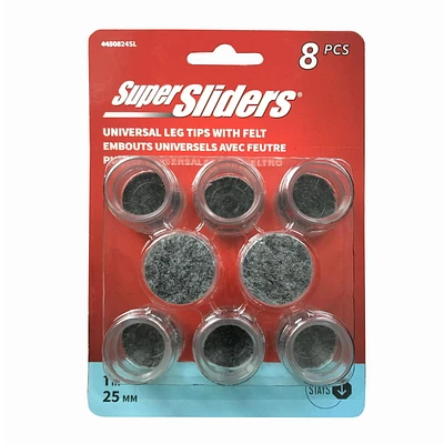 Super Sliders Universal Clear Leg Tips with Felt 8pcs, Leg Tips with Felt