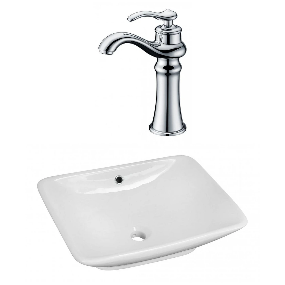 American Imaginations -in. W Above Counter White Bathroom Vessel Sink Set For Deck Mount Drilling AI