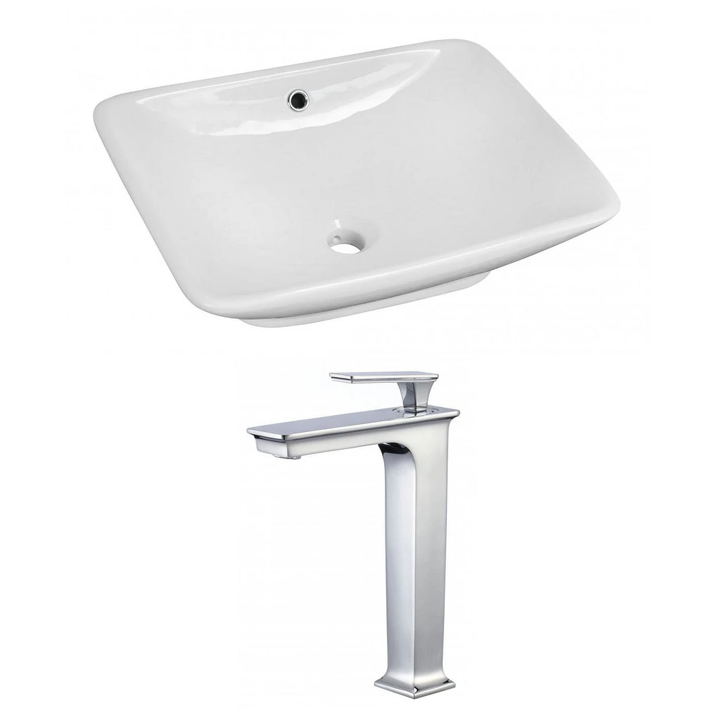 American Imaginations -in. W Above Counter White Bathroom Vessel Sink Set For Deck Mount Drilling AI