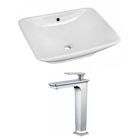 American Imaginations -in. W Above Counter White Bathroom Vessel Sink Set For Deck Mount Drilling AI