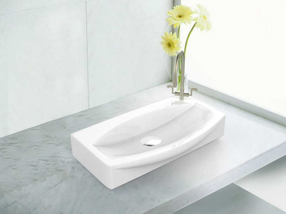 American Imaginations -in. W Above Counter White Bathroom Vessel Sink Set For 1 Hole Right Faucet AI