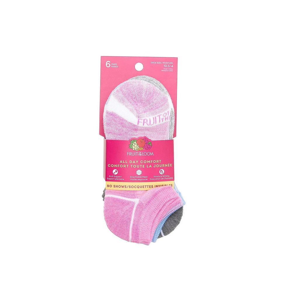 Fruit of the Loom Girls All Day Comfort Chaussettes invisibles Technologie d’évacuation.