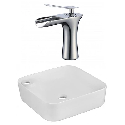 in. W Above Counter White Bathroom Vessel Sink Set For 1 Hole Left Faucet AI