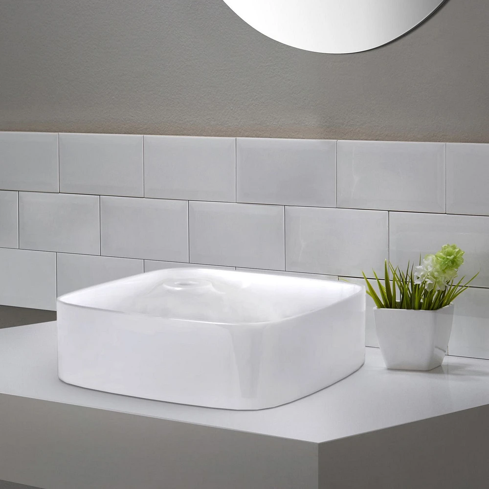 in. W Above Counter White Bathroom Vessel Sink Set For 1 Hole Left Faucet AI