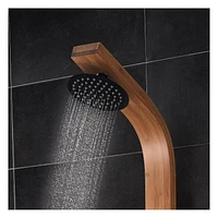 The akuaplus® NAYA stainless steel shower panel with Pressure balance cartridge, 3-way diverters, 4 swivel body jets in brass, 8 in shower head and brass hand shower.