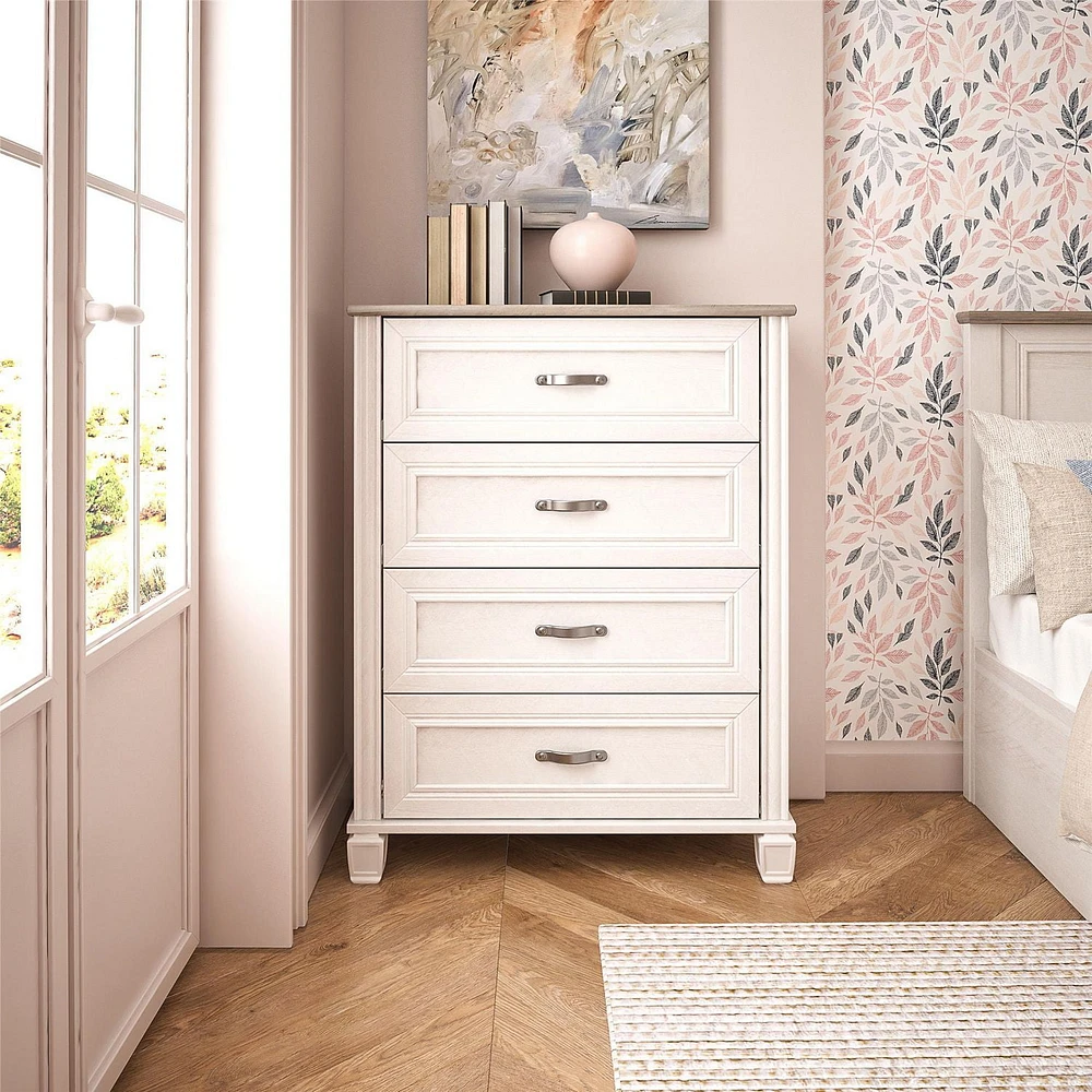 Ameriwood Home Rue Lane 4 Drawer Dresser, Ivory Oak and Gray Oak