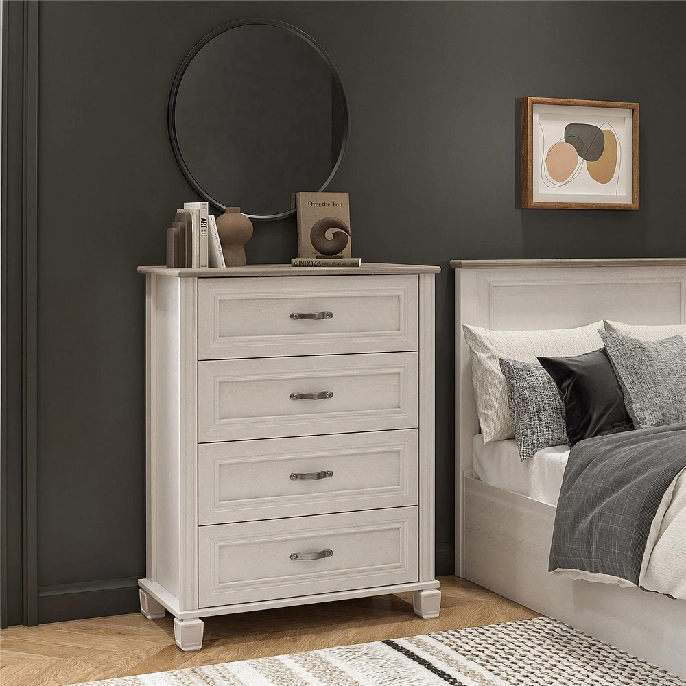 Ameriwood Home Rue Lane 4 Drawer Dresser, Ivory Oak and Gray Oak