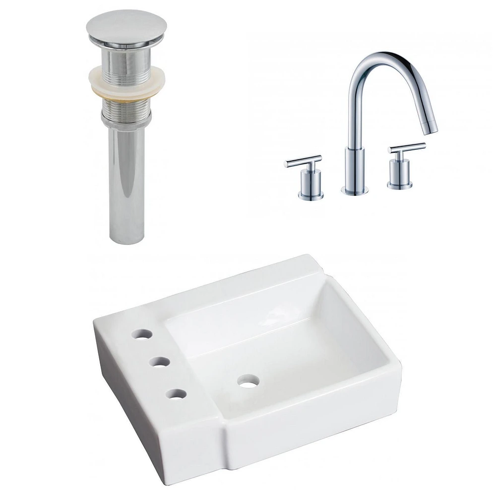 16.25-in. W Above Counter White Bathroom Vessel Sink Set For 3H8-in. Left Faucet AI