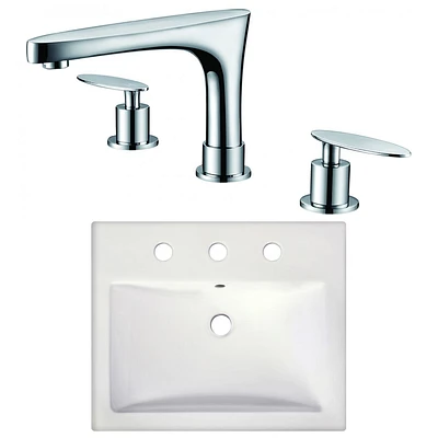 20.75-in. W Semi-Recessed White Bathroom Vessel Sink Set For 3H8-in. Center Faucet AI-22667