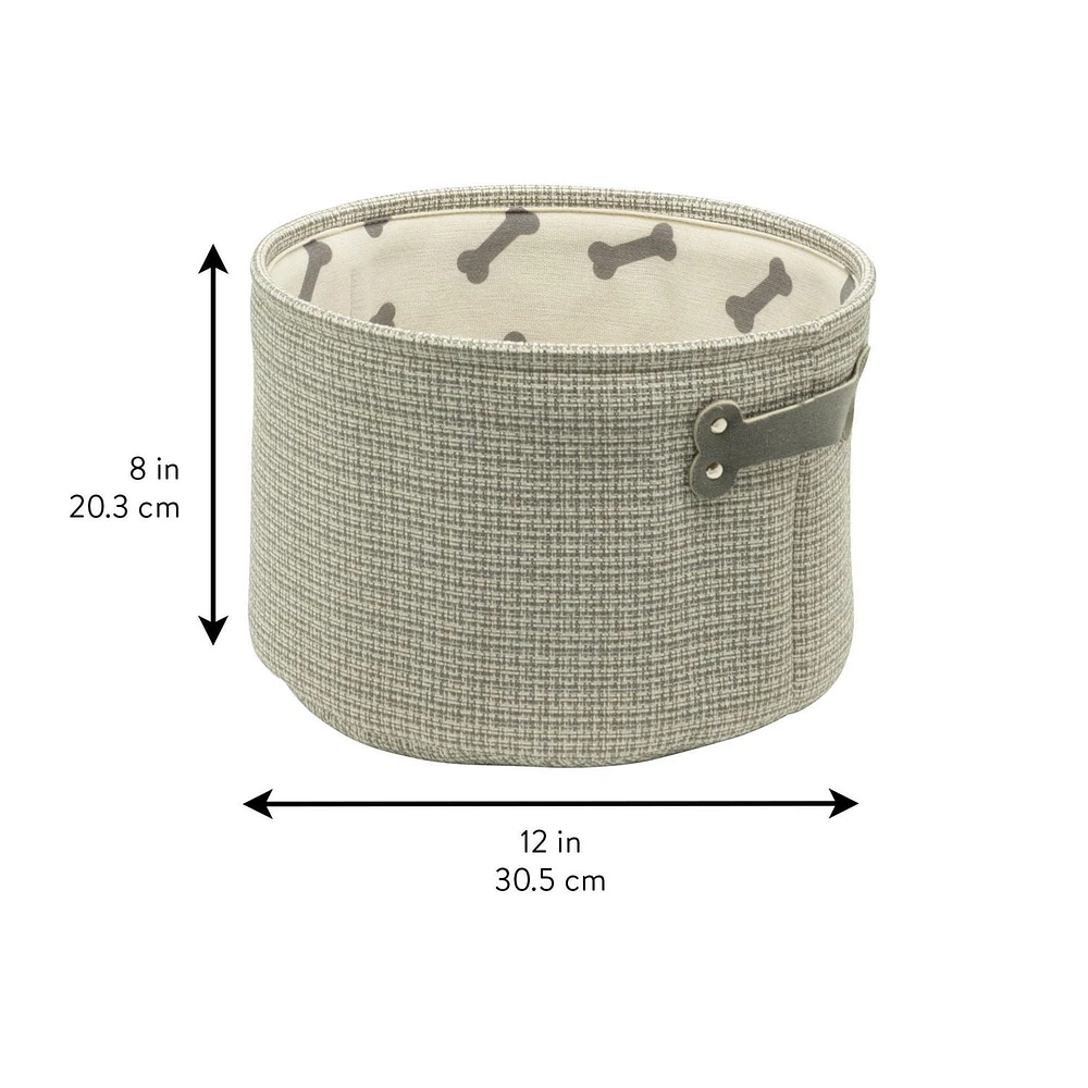 Tweed Storage Basket, Pet Theme with Dog Bone Handles, Grey