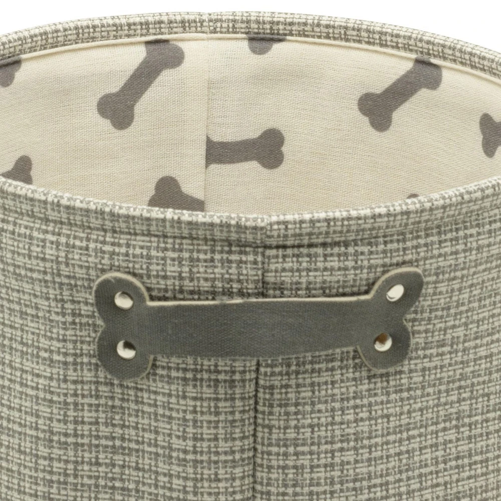 Tweed Storage Basket, Pet Theme with Dog Bone Handles, Grey