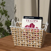 Water Hyacinth and Resin Storage Basket, Natural with White Frame