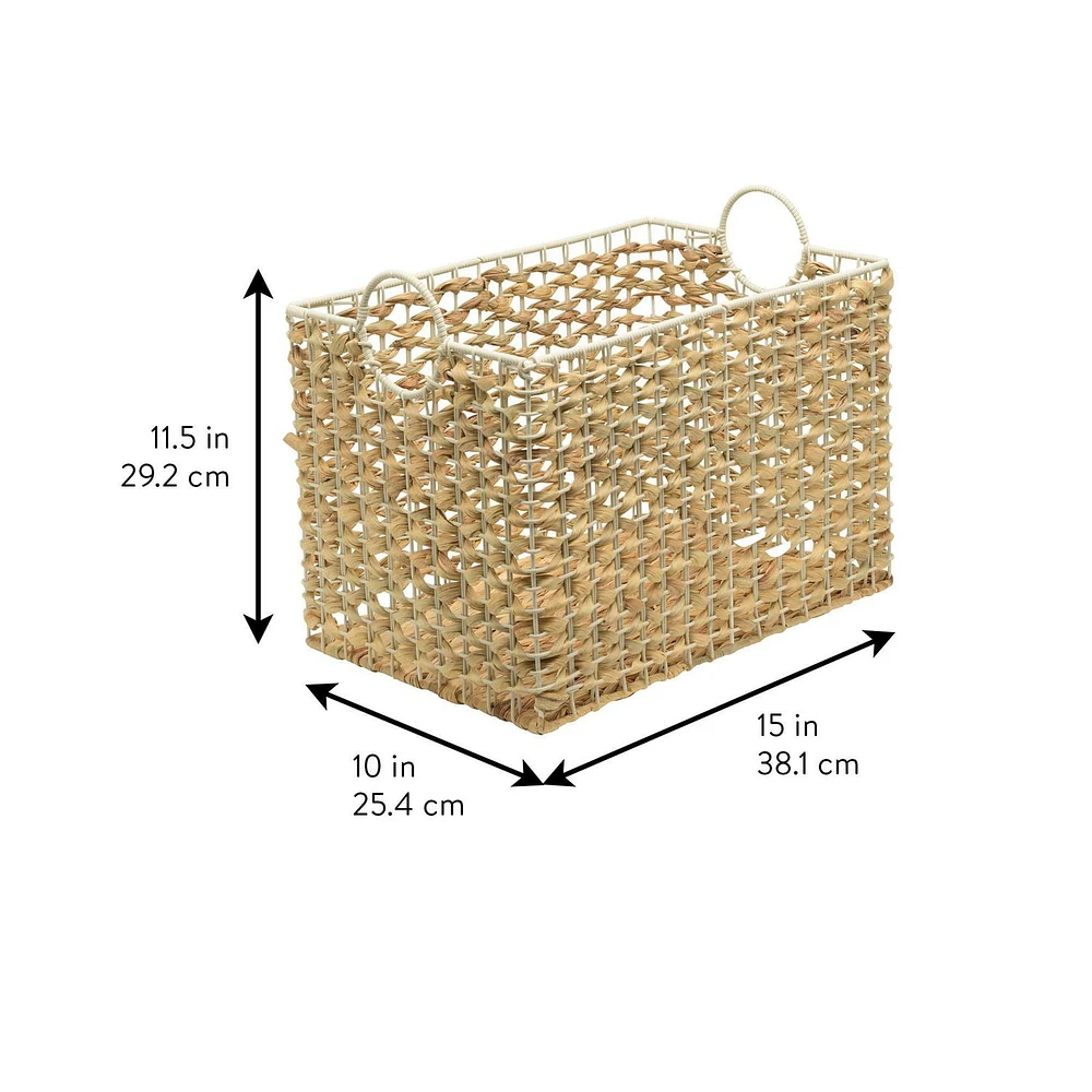 Water Hyacinth and Resin Storage Basket, Natural with White Frame