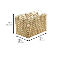 Water Hyacinth and Resin Storage Basket, Natural with White Frame