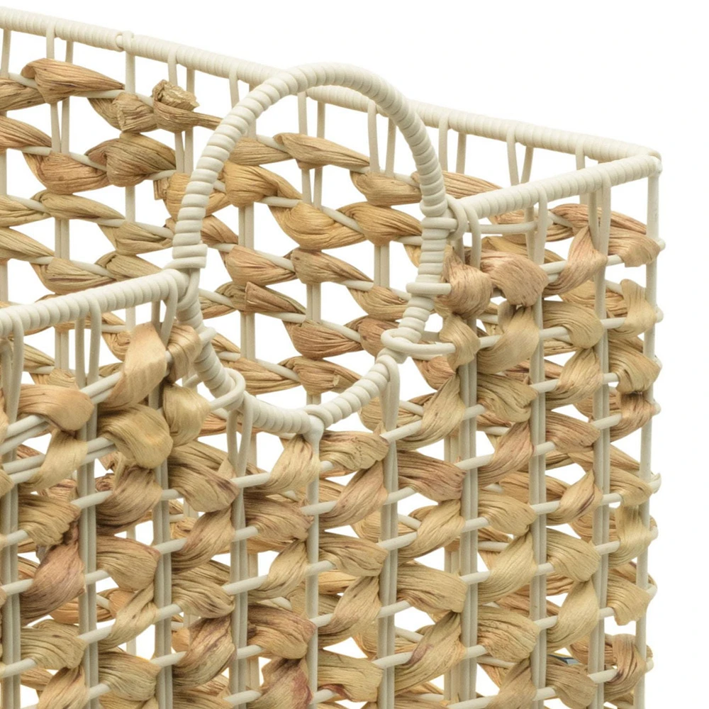 Water Hyacinth and Resin Storage Basket, Natural with White Frame