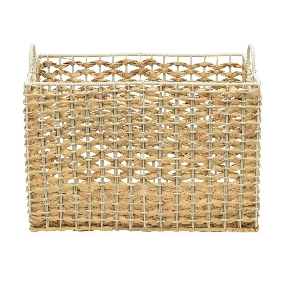 Water Hyacinth and Resin Storage Basket, Natural with White Frame