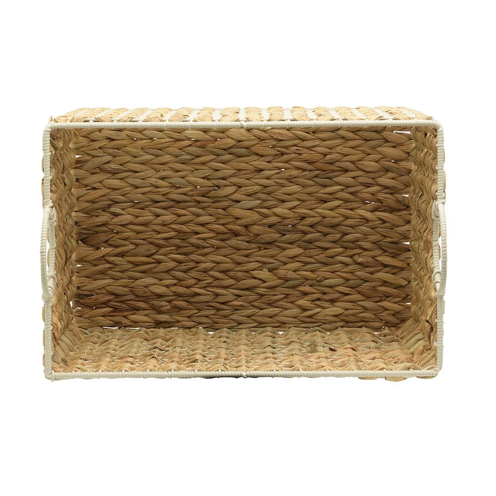 Water Hyacinth and Resin Storage Basket, Natural with White Frame