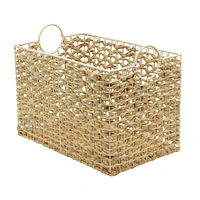 Water Hyacinth and Resin Storage Basket, Natural with White Frame