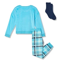 Justice Girls' Velour Fleece Pajamas and Chenille Socks 3-Piece Set