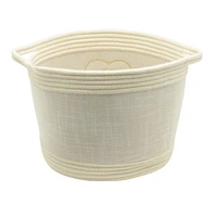 Textured Linen and Cotton Rope Storage Basket, Pet Theme with Cat Paw and Heart Design, Ivory