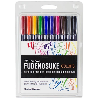 Tombow Fudenosuke Brush Pens, Colors, 10-Pack