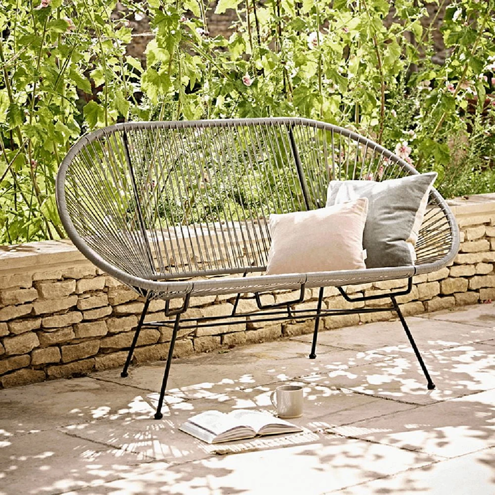 Plata Import Acapulco Rattan Bench in Grey