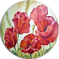 Design Art Poppies in Wheat' Ultra Glossy Floral Metal Circle Wall Art