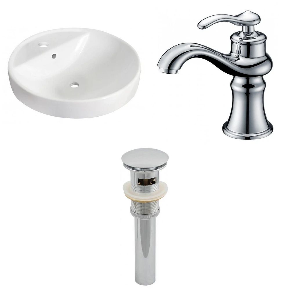 18.25-in. W Drop In White Bathroom Vessel Sink Set For 1 Hole Center Faucet AI-26162