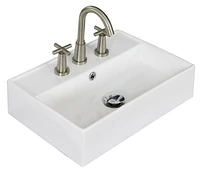 in. W Above Counter White Bathroom Vessel Sink Set For 3H8-in. Center Faucet AI