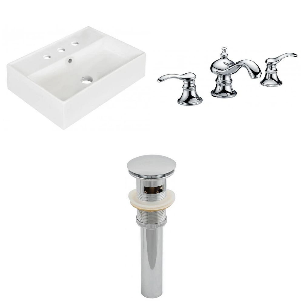 in. W Above Counter White Bathroom Vessel Sink Set For 3H8-in. Center Faucet AI