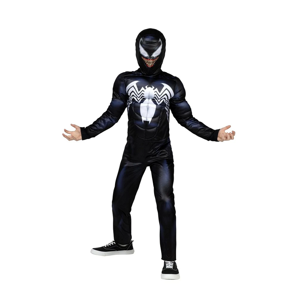 MARVEL Venom Official Youth Halloween Costume - Premium Quality Padded Jumpsuit with Pull On Fabric Mask