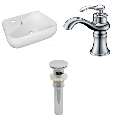 in. W Wall Mount White Bathroom Vessel Sink Set For 1 Hole Left Faucet AI