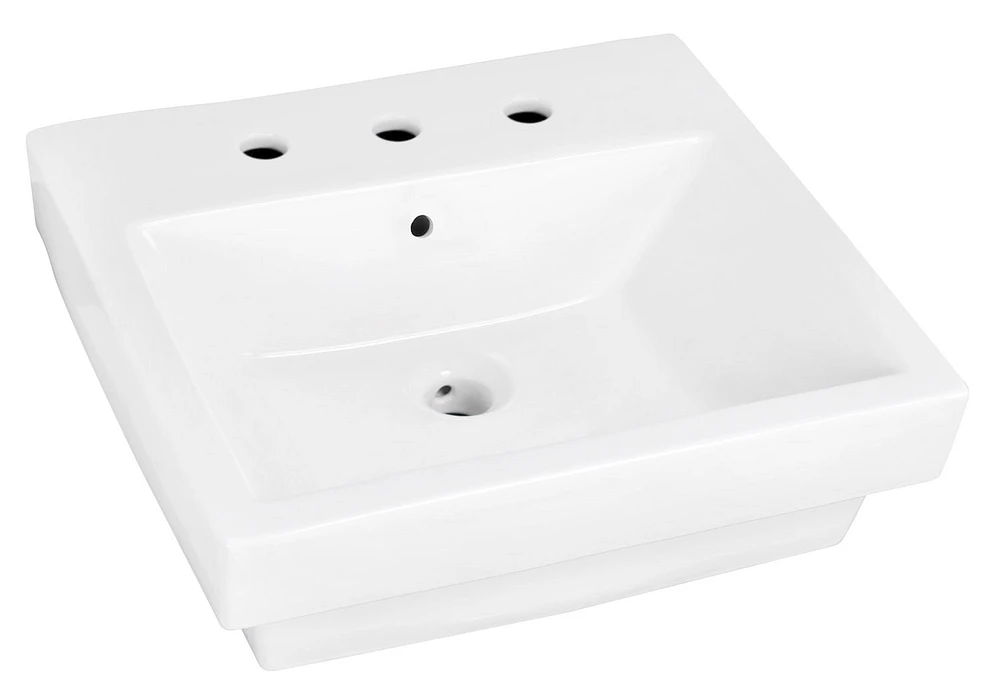 in. W Semi-Recessed White Bathroom Vessel Sink Set For 3H8-in. Center Faucet AI