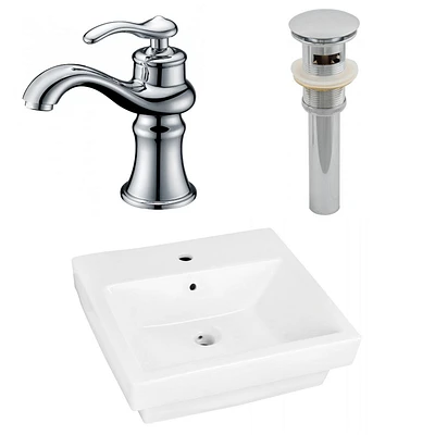 in. W Semi-Recessed White Bathroom Vessel Sink Set For 1 Hole Center Faucet AI