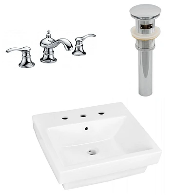 in. W Semi-Recessed White Bathroom Vessel Sink Set For 3H8-in. Center Faucet AI