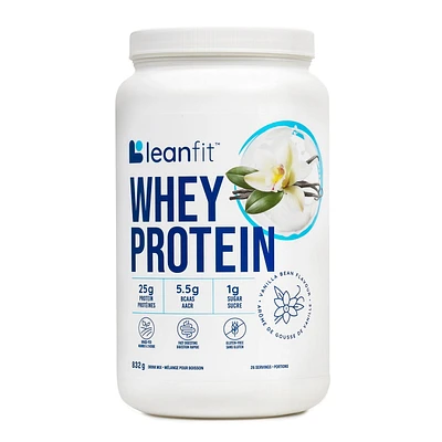 LEANFIT WHEY PROTEIN™ Vanilla 832g - 100% Whey Protein Powder, 25g Protein Per Serving, Grass-Fed, Gluten-Free, BCAAs, Complete Amino Acid Profile, Size: 832g Tub (26 Servings)