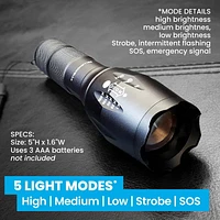 Bell + Howell Taclight Tactical Flashlight 3 Pack – Waterproof & Weatherproof Aircraft Grade Aluminum Construction, 5 Light Modes with 50,000 Hour Cree LEDs, 40x Brighter – As Seen on TV, Flashlight