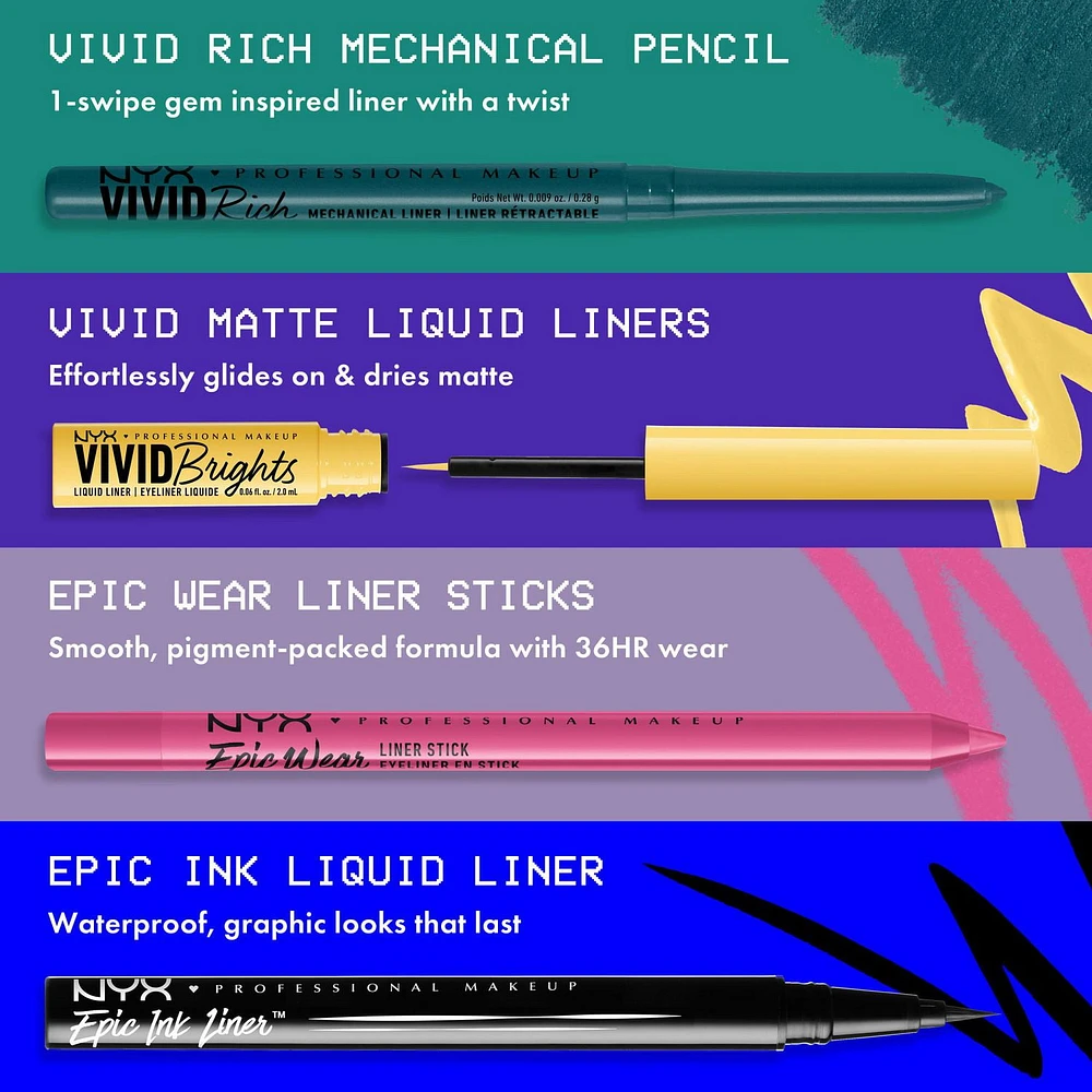 NYX PROFESSIONAL MAKEUP, Liner rétractable Vivid Rich, Crayon pour les yeux, Nuances riches, Formule végane Pigment pierre précieuse