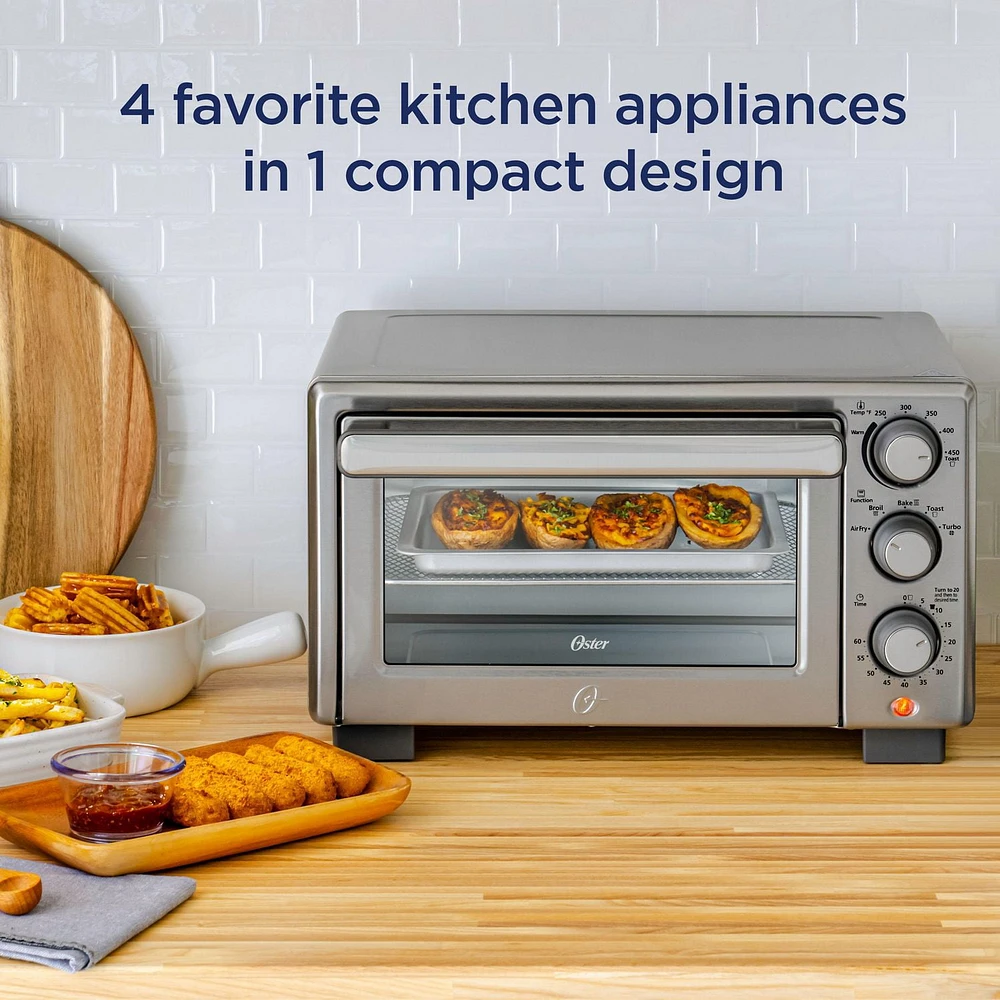 Oster Compact Countertop Oven With Air Fryer, Stainless Steel, 4 appliances, 1 compact design