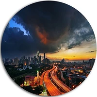 Design Art Busy Elevated Highway in Kula Lumpur' Ultra Glossy Cityscape Metal Circle Wall Art