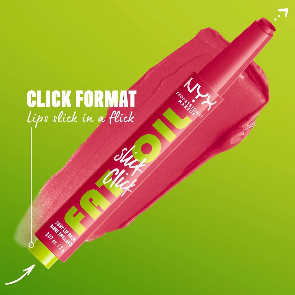 NYX PROFESSIONAL MAKEUP, Fat Oil Slick Click, Balm in a stick, Infused with nourishing oils, High shine finish - Double Tap (Raspberry Pink), Light buildable pigment