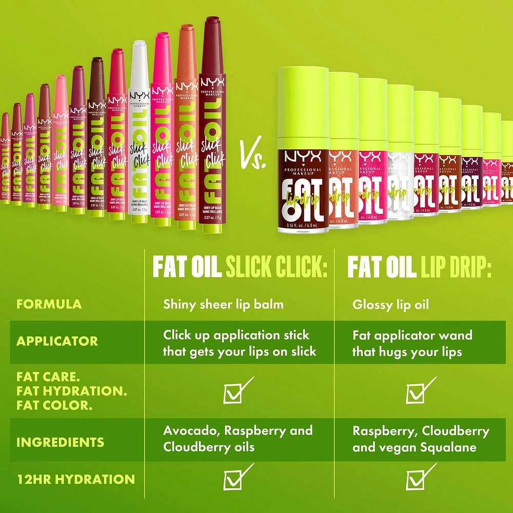 NYX PROFESSIONAL MAKEUP, Fat Oil Slick Click, Balm in a stick, Infused with nourishing oils, High shine finish - Double Tap (Raspberry Pink), Light buildable pigment