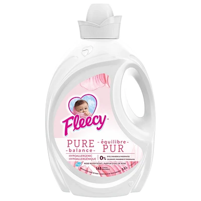 Fleecy Pure Balance Assouplissant à Linge Liquide, Parfum Eau de Rose 3,5 L - 148 Brassées