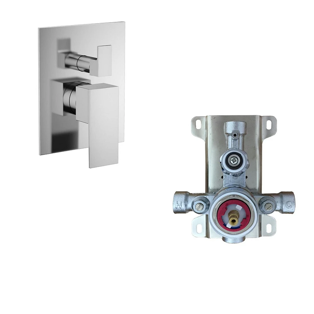 The akuaplus® IRENE shower faucet set with pressure balance cartridge and 2-way diverter plus 1, an adjustable combo system with hand shower with pommeau and brass elbow.