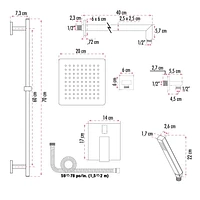 The akuaplus® IRENE shower faucet set with pressure balance cartridge and 2-way diverter plus 1, an adjustable combo system with hand shower with pommeau and brass elbow.