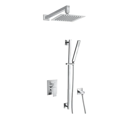 The akuaplus® IRENE shower faucet set with pressure balance cartridge and 2-way diverter plus 1, an adjustable combo system with hand shower with pommeau and brass elbow.