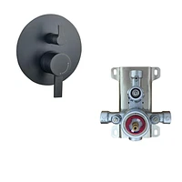 The akuaplus® ELITE shower faucet set with pressure balance cartridge and 2-way diverter plus 1, a adjustable combo system with hand shower and shower head with brass elbow.