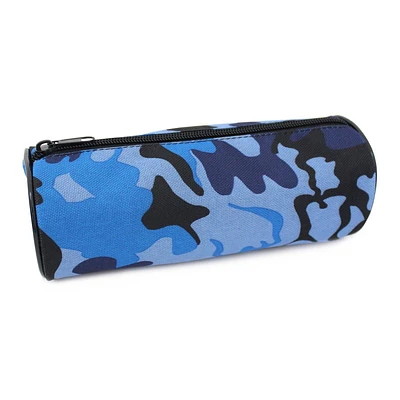 Pen+Gear Blue Camo Barrel Pencil Pouch in Durable Polyester