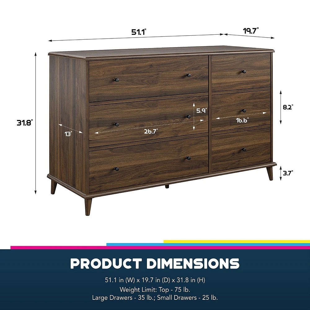 Farnsworth 6 Drawer Dresser, Walnut