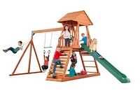 Cedar Chalet Playset with Wooden Roof, Sandbox & Slide